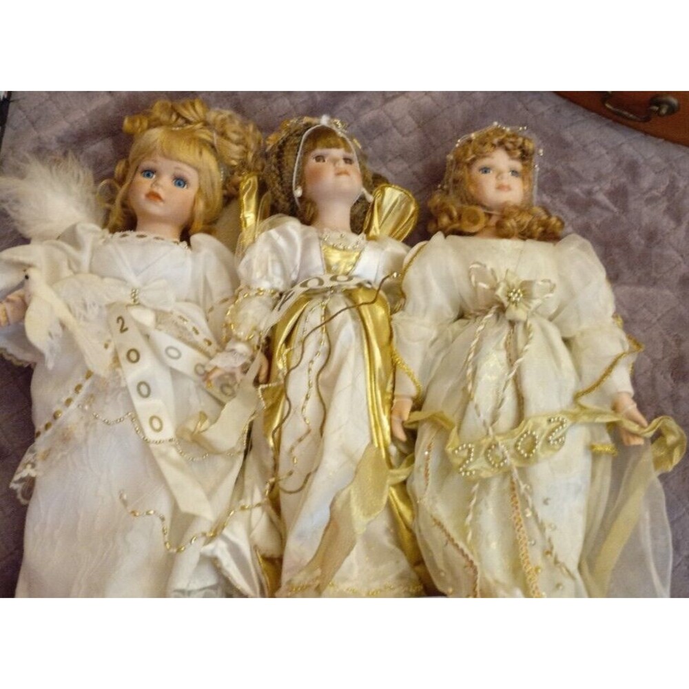 VTG Lot Of 3 Heritage Mint Ltd Collection Porcelain Dolls 2000-2002 With Stands